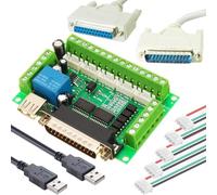DAOKAI 5 Axis CNC Stepper Motor Interface Board Breakout Board Mach3 Interface Board Optical Coupler board with XH2.54 4P cable double USB cable DB25 Male to Female cable