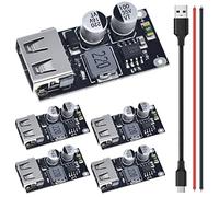 DAOKAI 5 Pcs 6-32V 9V 12V 24V to 5V 3A Fast Charging Module USB QC3.0 QC2.0 DC-DC Buck Converter Step-Down Quick Charger Circuit Board with USB Cable, 24AWG Wire