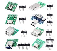 DAOKAI 8 Pcs USB to DIP Adapter 2.54mm USB Type-C/Type-B/USB 2.0 / USB 2.0 Male/USB 3.0 / Micro USB/Mini USB/USB 4 in 1 to DIP Converter Breakout Board with Pin Header