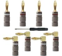 DAOKAI Banana Plugs 4mm Banana Speaker Plug Connectors 24K Gold Plated,Closed Screw No Soldering+90 Degree Audio Jack Connector, for Speaker Wire, Wall Plate, Home Theater(8Pcs/4pair)