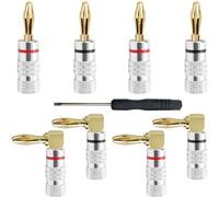 DAOKAI Banana Plugs 4mm Banana Speaker Plug Connectors 24K Gold Plated,Double Screw Locking+90 Degree Audio Jack Connector, for Speaker Wire, Wall Plate, Home Theater(8Pcs/4pair)