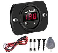 DAOKAI Battery Voltage Meter,DC12V 24V Car Voltmeter,LED Digital Display Panel Waterproof Round Volt Tester Gauge Meter with Terminals for car Truck RV ATV Boat (Red LED Display)