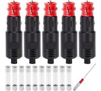 DAOKAI Cigarette Lighter Plug,12 24V Replacement Car Power Socket Plug Adapter Charger,Universal Plug Standard Plug Male,with 10A Fuses,for Car Tire Inflator Air Compressor-5PCS