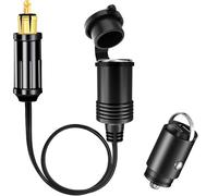 DAOKAI Din Plug to Cigarette Lighter Socket,12V 24V Male Plug to Cigarette Lighter Adapter Socket Extension Cable with Waterproof Cover for Motorcycles