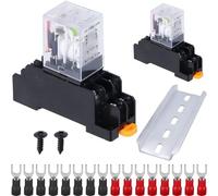 DAOKAI Electromagnetic Power Relay, DC 12V 10A 8 Pins 2NO 2NC 2DPT Coil Relay - 2Pack,with Indicator Light,Terminal block,Slotted Aluminum and Socket Base -YJ2N-LY