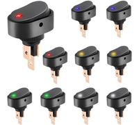 DAOKAI LED Lighted Rocker Switch 12V 30A SPST 3 Pin ON Off Toggle Switch Illuminated Blue Green Yellow Red White Lighted Oval Shaped Switch for Automotive Truck RV - 10pcs