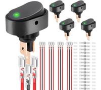 DAOKAI LED Lighted Rocker Switch 12V 30A SPST 3 Pin ON Off Toggle Switch Illuminated Green Lighted Oval Shaped Switch for Automotive Truck RV Boats - 5pcs