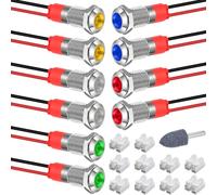 DAOKAI LED Metal Indicator Light 6mm(1/4") LED Metal Signal Lamp DC 12V-24V Waterproof Flat Head Signal Lights(Green Orange Red Blue White) with 15cm(5.9") Cable for Boat Car - 10pcs
