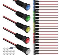 DAOKAI LED Plastic Indicator Pilot Light AC 110V-220V Waterproof Power Indicator Light LED Signal Lamp(Multicolor) Mounting Hole Size 6m with 14cm Wire for Industrial Equipment - 25pcs