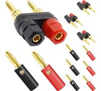 DAOKAI Lengthen Dual Binding Post Speaker Binding Post Power Amplifier,Gold Plated Insulated Terminal,2-Way 4mm Banana connection Socket Red/Black (4 Pack) with Banana Plugs