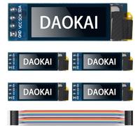 DAOKAI OLED Display Module 0.91 Inch I2C IIC OLED Display Module DC 3.3V~5V 128X32 Pixel Screen Drivern Board with Cable for Arduino(White Light) - 5pcs
