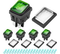 DAOKAI Rocker Switch 30A 250V KCD2 KCD4 On Off Switch High Current DPST 4 Pin 2 Position Green Lighted Snap in Toggle Switch Heavy Duty T125 for Car, Boat - 5Pack