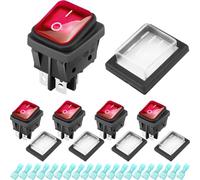 DAOKAI Rocker Switch 30A 250V KCD2 KCD4 On Off Switch High Current DPST 4 Pin 2 Position Red Lighted Snap in Toggle Switch Heavy Duty T125 for Car, Boat - 5Pack