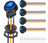 DAOKAI Round Rocker Switch with Shell 2 Position 12V 20A ON Off Waterproof Heavy Duty Illuminated Marine Round Toggle Switch Blue LED Lighted for Marine Car RV Truck -5Pcs