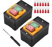 DAOKAI Start Stop Switch Waterproof Latching Push Button On/Off Motor Start Stop Switch with Box 10A AC 220V/380V for Cutting Machine Bench Drill-2pcs