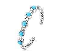 DAOMEI 925 Sterling Silver Turquoise Twist Open Finger Ring For Women Fine Jewelry Eternity Ring Wedding Party Gift