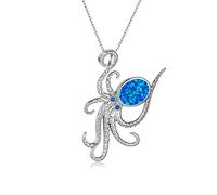 DAOMEI Boho Female Oval Opal Pendant Necklace Dainty Silver Color Chain Necklaces For Women Cute Crystal Octopus Long Wedding Necklace