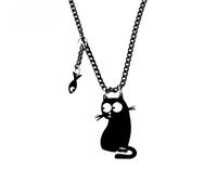 DAOMEI Dark Gothic Witch Broom Small Black Cat Fish Acrylic Necklace Women Men Fashion Halloween Pendant Necklace Cosplay Party Jewelry