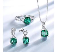 DAOMEI Elegant 925 Sterling Silver Necklaces Rings Earrings Square Created Emerald Wedding Gift For Women Fine Jewelry Sets