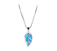 DAOMEI Leaf Shape Blue Fire Opal Pendant Necklace Silver Color Bridal Wedding Choker Lover Gifts