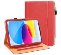 DAORANGE Case for iPad (A16) 11th Generation 11 Inch 2025, iPad 10th Generation 10.9 Inch 2022, PU-Leather Cover with Pencil Holder, Multi-Angle Stand, Document Pocket and Auto Sleep/Wake (Red)