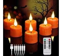 Daord 6 pcs Halloween Orange LED Tea Light Candles Rechargeable Flickering Flameless Pumpkins Lantern Tealights with Remote for Fall Thanksgiving Christmas Decor (Orange)