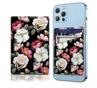 DAORJWL Phone Card Holder Leather, Dual Pocket Phone Wallet Adhesive Stick On, Cute Credit Card Pocket for Phone Case Compatible with Most Phone Luxuious Black Floral