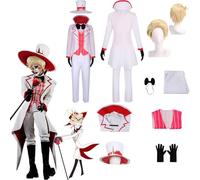 Daotutu Anime Hazbin Hotel Cosplay Costumes Role Lucifer Morningstar Cosplay Uniform Outfits with Wig Hat Full Set Jacket Halloween Carnival Party Fancy Dress Up for Men (L)