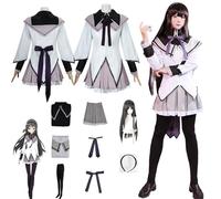 Daotutu Anime Puella Magi Madoka Magica Cosplay Costumes Role Akemi Homura Uniform Outfits with Wig Full Set Halloween Carnival Party Fancy Dress Up for Women Girls (S)