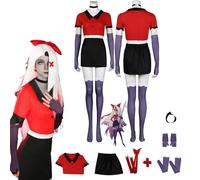Daotutu Vaggie Hazbin Hotel Cosplay Costume Outfits for Women Anime Character Charlie Morningstar Red Uniform Adult Skirt Headdress Socks Full Set Halloween Carnival Fancy Dress Up Suit (2XL)