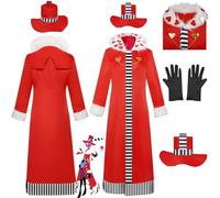 Daotutu Valentino Hazbin Hotel Cosplay with Hat Costume Outfits for Men Anime Character Charlie Morningstar Red Uniform Adult Coat Gloves Full Set Halloween Carnival Fancy Dress Up Suit (S)