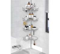 Daoun Rustproof Corner Shower Caddy Tension Pole, 4-Tier Adjustable Shower Tension Rod Organizer for Bathtub/Bathroom, No Drilling Standing Rack Corner, Silver