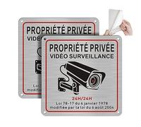 DAOUZL Surveillance Camera Sign, Private Property Under Video Surveillance Panel 15 x 15 cm, Indoor/Outdoor Aluminium, with Sticker and Pre-Drilled Holes (2)