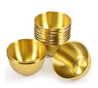 Daowwui 10 Pack 3.3Inch Stainless Steel Sauce Dishes Individual Saucers Bowl Round Seasoning Dishes Sushi Dipping Bowl, Gold 4 X 5 X 8.5cm