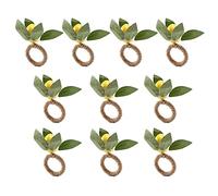 Daowwui 10PCS Handmade Napkin Rings Yellow Faux Lemon with Vine Napkin Ring for Wedding, Banquet, Serviette