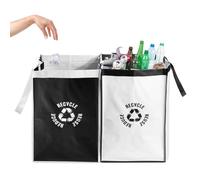 Daowwui 2 Packs Recycling Bags White,Black with handle Separate Sorting Organizer Woven waste Bins bag with Large Capacity 28.7L,Waterproof Reusable Storage and Easy clean for Kitchen Home Office,
