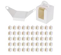 Daowwui 50 PCS Single Cupcake Boxes White Individual Cupcake Carrier Holders with Window Inserts for Bakery Wrapping Packaging