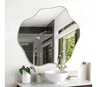 DAOYIJIAJU Gold Cloud Shaped Mirror, Asymmetrical Wall Mirror, Unique Irregular Shaped Mirror, Morden Wavy Frameless Mirror for Living Room Bathroom Bedroom Entryway, 30"x26.8"