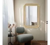 DAOYIJIAJU Gold Rectangle Mirror, 24"x36" Geometric Art Deco Mirror with Metal Frame, Modern Elegant Wall Mirrors for Living Room Bathroom Vanity Bedroom Entryway, Hangs Vertically or Horizontally