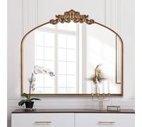 DAOYIJIAJU Traditional Vintage Mirror, 36"x30" Decorative Wall Mirror with Ornate Gold Frame, Victorian Style Crown Molding, Arched Design, Baroque Carved Mirrors for Bathroom Bedroom Entryway