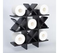 DAOYOUSKY Tic Tac Toe Toilet Paper Holder Stand with 4pcs Wooden X, Farmhouse Rustic Wall Mounted Funny Toilet Papers Storage Organizer with Shelf, Guest Bathroom Decor, Black