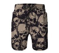 Daozundi Mens Swim Trunks with Mesh Lining,Quick Dry Swimsuit Board Shorts Beach Pants Swimwear Bathing Suits, Grunge Skulls Vector, Small