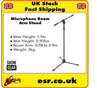 DAP Audio Boom Arm Microphone Tripod Stand, Adjustable, Black Metal