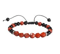 DAPANGGE Mens Beaded Bracelet,Natural Gemstone Crystal Black Obsidian Beaded Bracelets Red Jasper Faceted Fashion Beaded Bracelet Reiki Yoga Bracelet Adjustable Braided Bracelet for Women Men