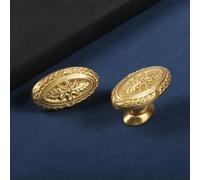 DAPANIY Brass Cabinet Knobs Antique Drawer Handles Knobs, Copper Oval Handles for Kitchen Bathroom Cabinet Door Drawer, 2 Pack