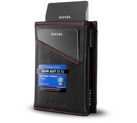 DAPARA Men's Slim Wallet with Coin Compartment and RFID Protection, Card Holder for 12 Cards, Smart Wallet for Men, Card Wallet, Wallet, Leather Black - Red, Ohne Münzfach, Minimalist