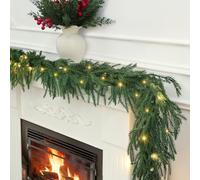 Dapclca Norfolk Pine Garlands with Light ，Pre-Lit Christmas Garland,Dense Norfolk Pine Real Touch Garlandfor Table, Mantle, Staires, Wall, Premium Indoor/Outdoor Christmas Decorations (1, 9ft)