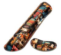 Dapesuom Enlarge Keyboard Wrist Rest, Memory Foam Wrist Cushion for Desk Mats Support, Cute Typing Pain Relief Keyboard Mouse Pad Rests Set with Non-Slip Base for Gaming Laptop Computer, Library Cats