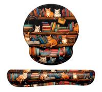 Dapesuom Keyboard Wrist Rest and Mouse Pad with Wrist Support, Cute Memory Foam Cushion for Keyboard and Mouse Set, Ergonomic Pad Rests with Non Slip Base for Easy Typing & Pain Relief, Library Cats