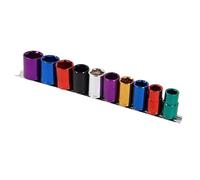 Dapetz ® 1/2" Drive Metric Socket Set 10 Pc Multi Coloured with Rail 13-24mm Multi-Coloured Chrome Vanadium Steel deep Socket Set for Quick and Convenient Storage
